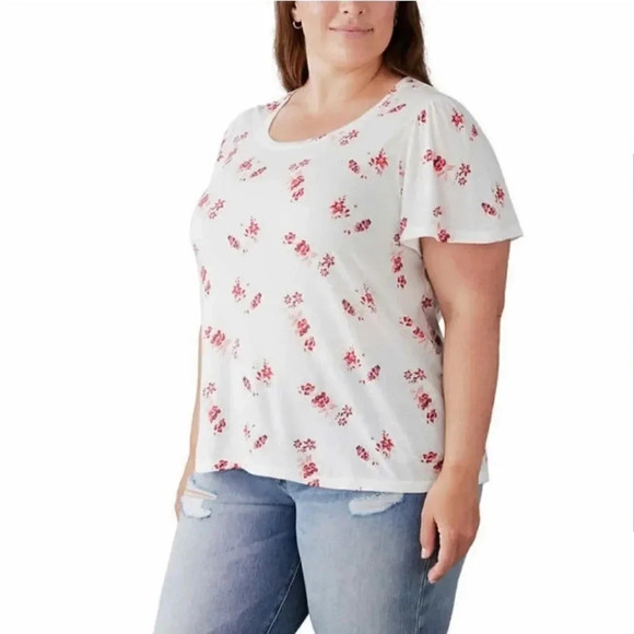 Lucky Brand Ladies Womens Flutter Sleeve Floral Tee NWT - Picture 2 of 7